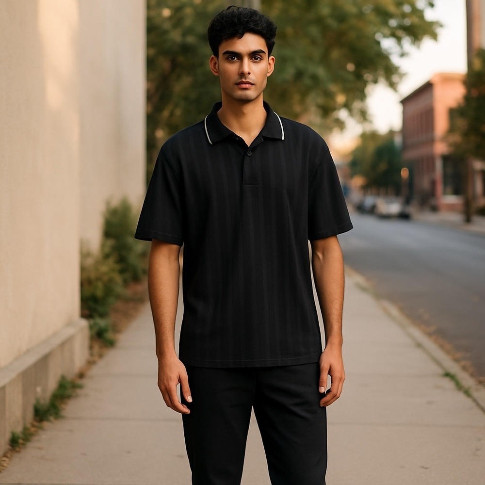 Arrow Men's Blackโ Striped Short Sleeve Polo Shirt Golf Casual